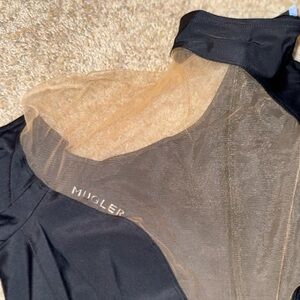 Mugler **AUTHENTIC** Black and Beige asymmetrical illusion Bodysuit